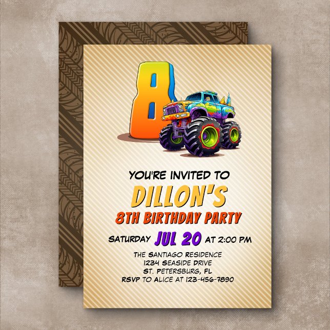 Monster Truck 8th Birthday Invitation (Creator Uploaded)