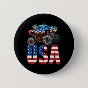 Monster Truck American Flag July 4th Usa Racing Fo Button