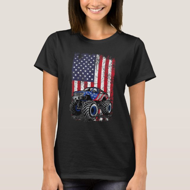 Monster Truck American Flag Patriotic 4th Of July  T-Shirt (Front)