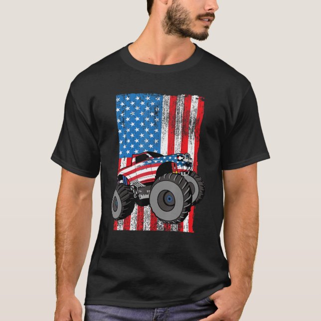 Monster Truck  American Flag Patriotic 4th Of July T-Shirt (Front)