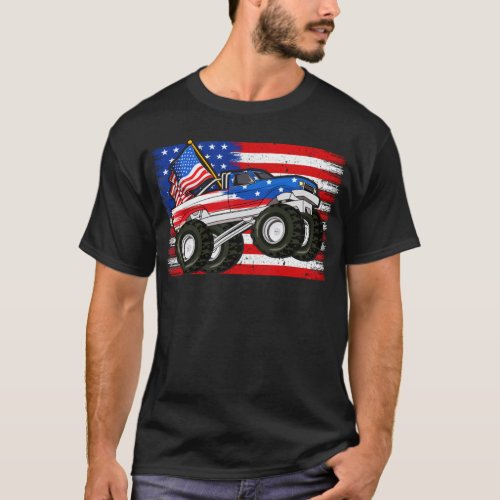  Monster Truck American Flag Patriotic 4th of July T_Shirt