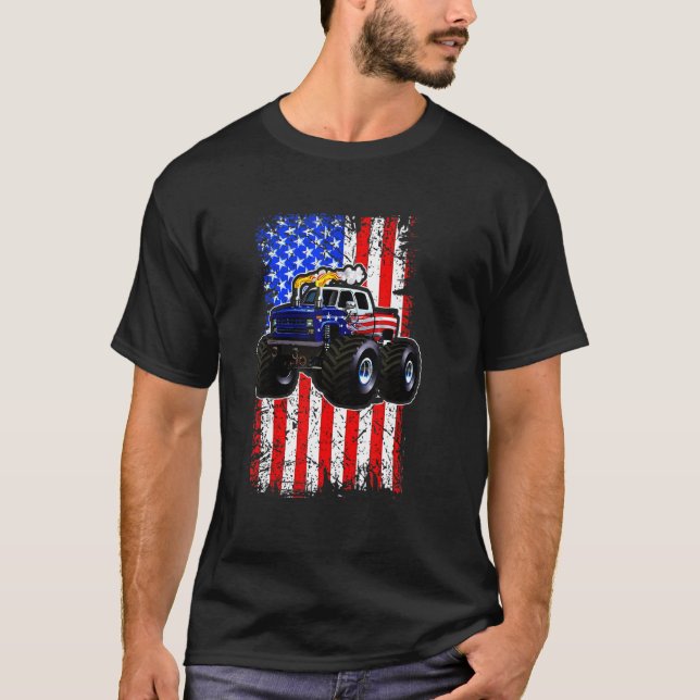 Monster Truck American Flag Racing Usa Patriotic B T-Shirt (Front)