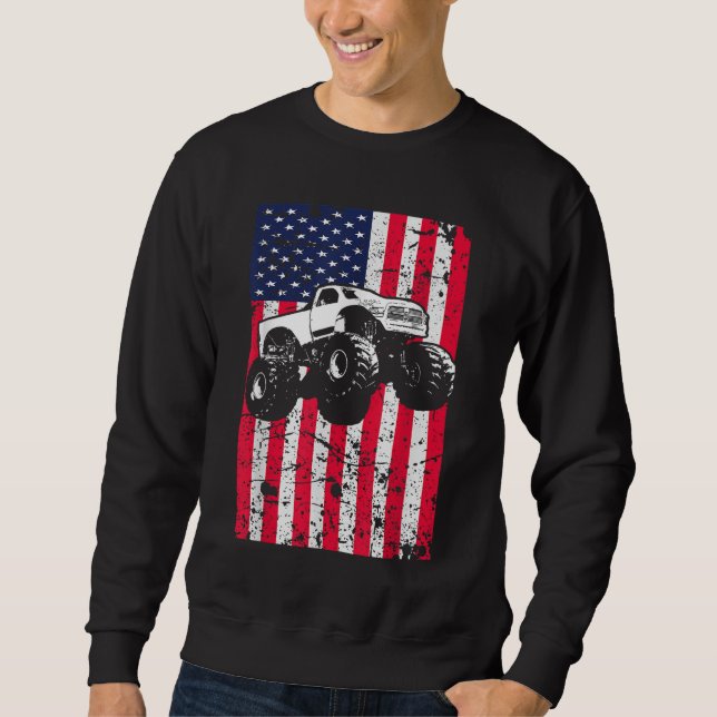 Monster Truck American Flag Racing USA Patriotic Sweatshirt (Front)
