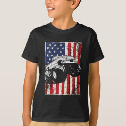 Monster Truck American Flag Racing USA Patriotic T-Shirt