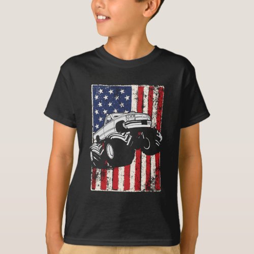 Monster Truck American Flag Racing USA Patriotic T_Shirt