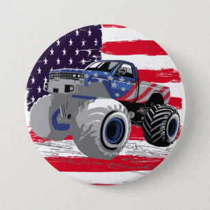 Monster Truck American Flag Racing USA Round Button