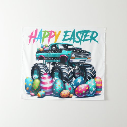 monster truck and easter eggs tapestry