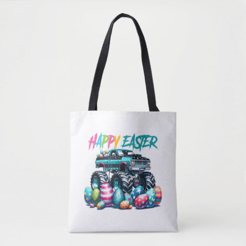 monster truck and easter eggs tote bag