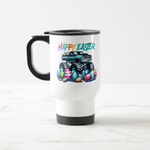 monster truck and easter eggs travel mug