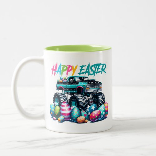 monster truck and easter eggs Two_Tone coffee mug
