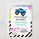 Monster truck and unicorn joint party Invitation<br><div class="desc">Monster truck and unicorn joint party Invitation</div>