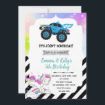 Monster truck and unicorn joint party Invitation<br><div class="desc">Monster truck and unicorn joint party Invitation</div>