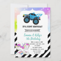 Monster truck and unicorn joint party Invitation