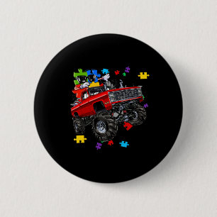 Monster Truck Autism Awareness Puzzle Piece Boys K Button