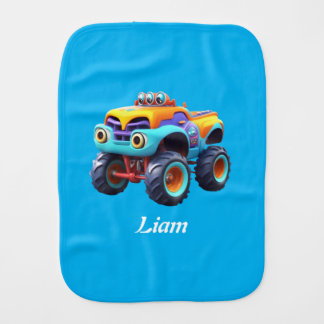 Monster truck baby burp cloth