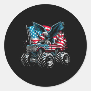Monster Truck Bald Eagle 4th Of July Boys American Classic Round Sticker