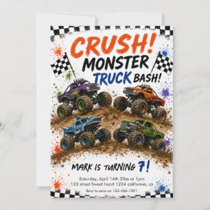 Monster Truck Bash Birthday Invitation