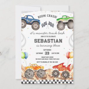 Monster Truck Bash Boom Smash Crash Boy Birthday  Invitation