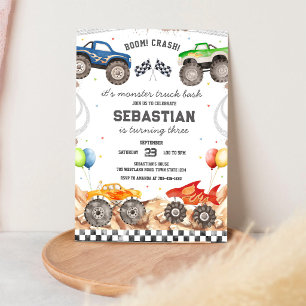 Monster Truck Bash Boom Smash Crash Boy Birthday Invitation