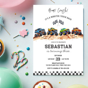 Monster Truck Bash Boom Smash Crash Boy Birthday Invitation