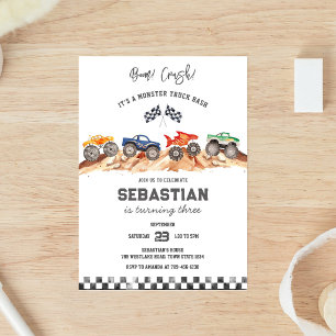 Monster Truck Bash Boom Smash Crash Boy Birthday Invitation