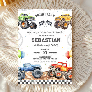 Monster Truck Bash Boom Smash Crash Boy Birthday  Invitation