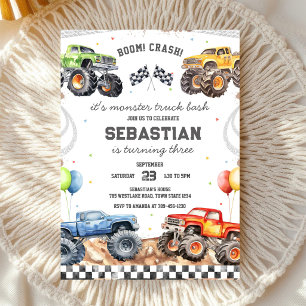 Monster Truck Bash Boom Smash Crash Boy Birthday Invitation