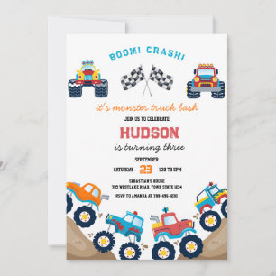 Monster Truck Bash Boom Smash Crash Boy Birthday Invitation