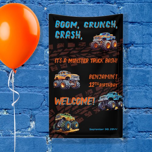 Monster Truck Bash Boy 12th Birthday Party Banner