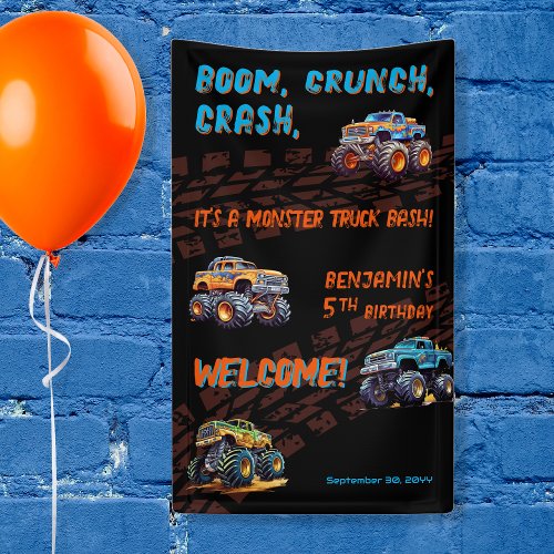 Monster Truck Bash Boy 5th Birthday Party Banner