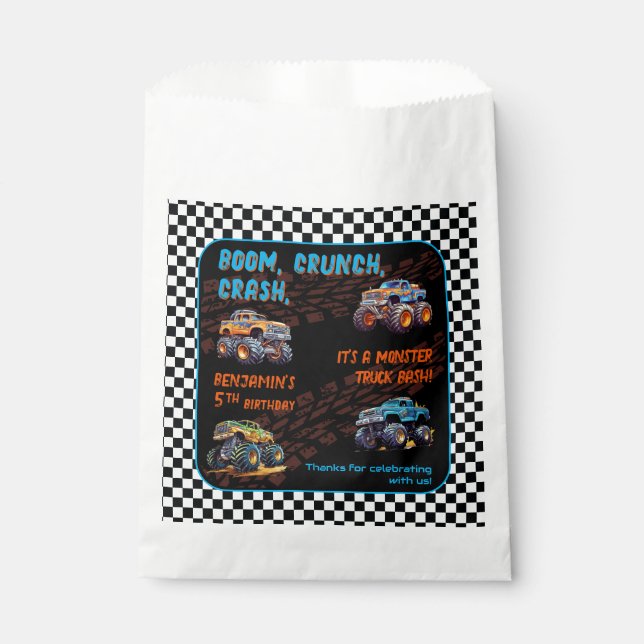 Monster Truck Bash Boy 5th Birthday Party Favor Bag (Front)