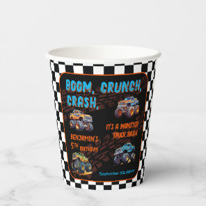 Monster Truck Bash Boy 5th Birthday Party Paper Cups