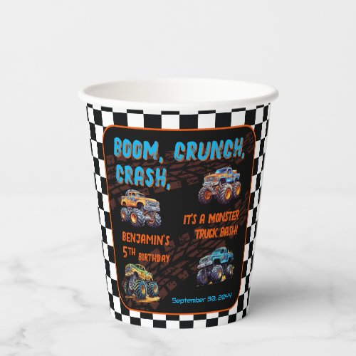 Monster Truck Bash Boy 5th Birthday Party Paper Cups