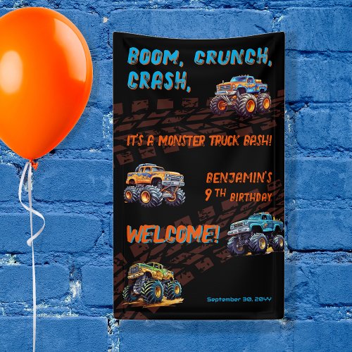 Monster Truck Bash Boy 9th Birthday Party Banner