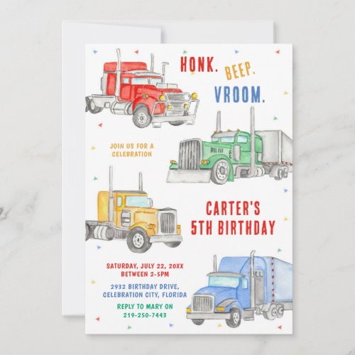 Monster Truck Bash Boy Birthday Invitation