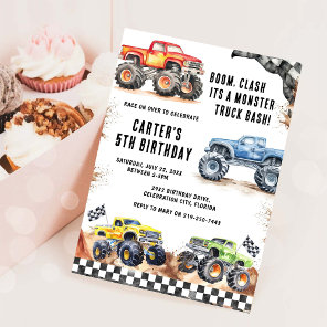 Monster Truck Bash Boy Birthday Invitation