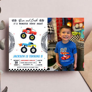 Monster Truck Bash Boy Birthday Photo Invitation