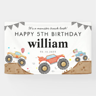 Monster Truck Bash Car Race Flags Birthday Welcome Banner