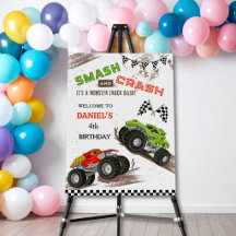 Monster truck bash cool 4th birthday welcome sign