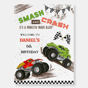 Monster truck bash cool 6th birthday welcome sign