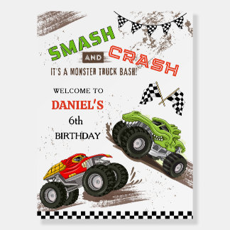 Monster truck bash cool 6th birthday welcome sign
