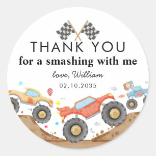 Monster Truck Bash Race Kids Birthday Thank You Classic Round Sticker