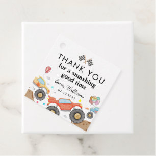 Monster Truck Bash Race Watercolor Kids Birthday Favor Tags