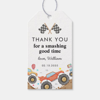 Monster Truck Bash Race Watercolor Kids Birthday Gift Tags