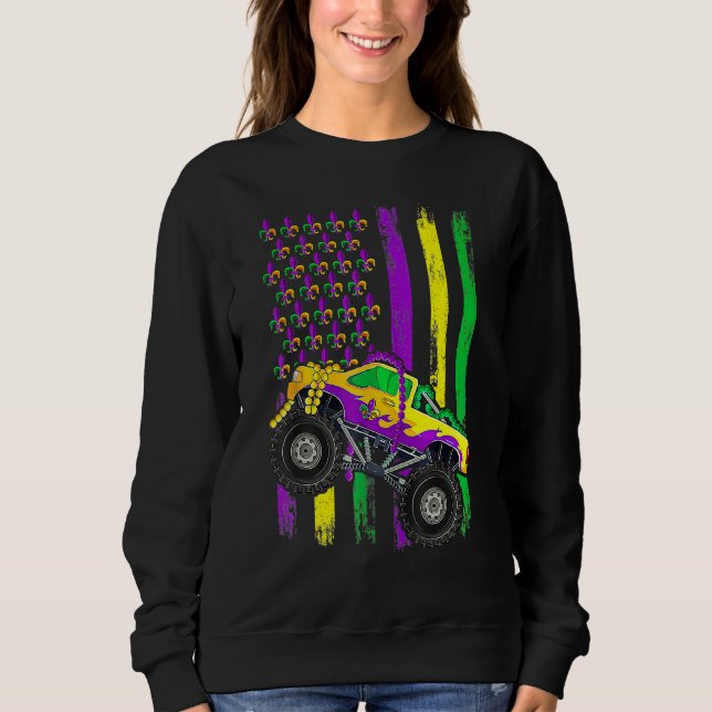 Monster Truck Beads American Flag Mardi Gras Boys  Sweatshirt (Front)
