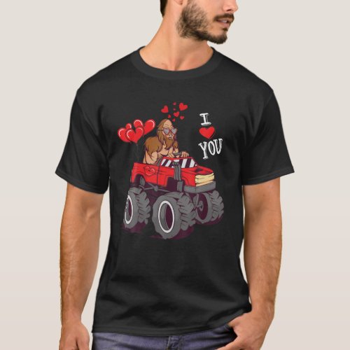 Monster Truck Bigfoot Heart Funny Valentines Day L T_Shirt