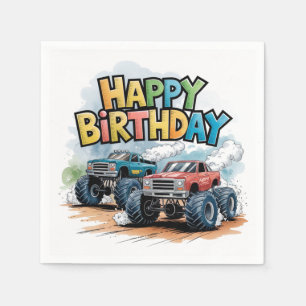 Monster Truck Birthday Bash Watercolor Art Napkins