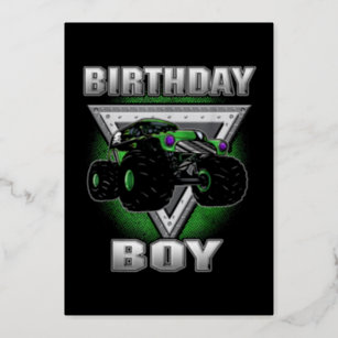 Monster Truck Birthday Boy Foil Holiday Card