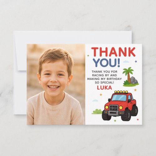 Monster Truck Birthday Boy Photo Thank You Card