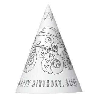 Monster Truck Birthday - Color Your Own Party Hat. Party Hat